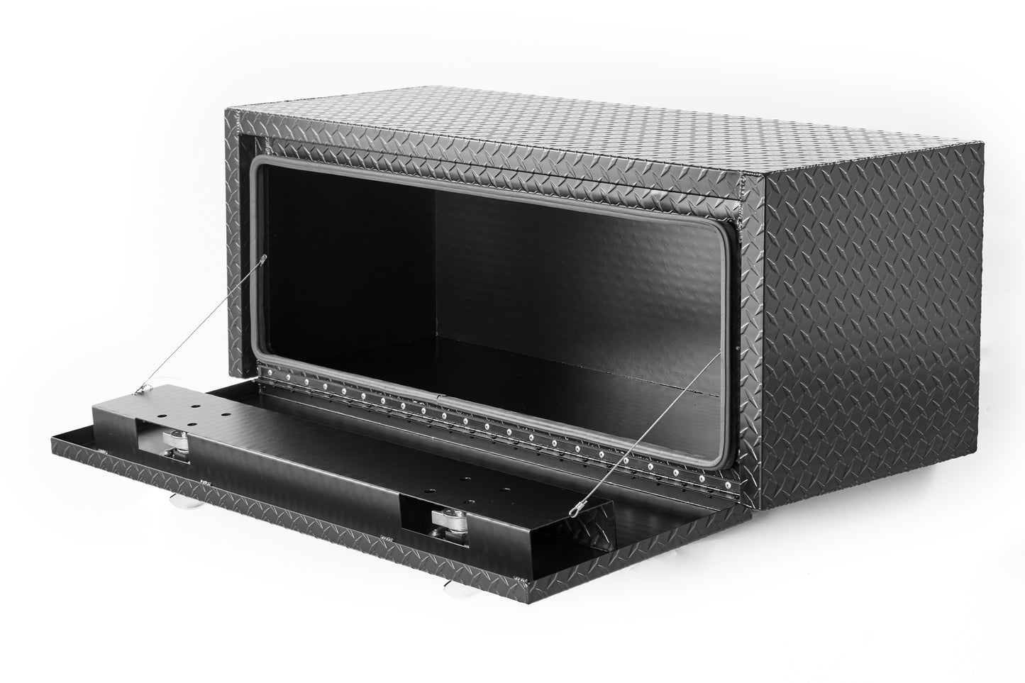 48 Inch Aluminum Underbody Truck Tool Box Heavy Duty Underbed Toolbox Tool Storage Organizer Chest With Lock And Keys, Waterproof Trailer Box, Extra Thick Diamond Thread Plate Matte Black Finish