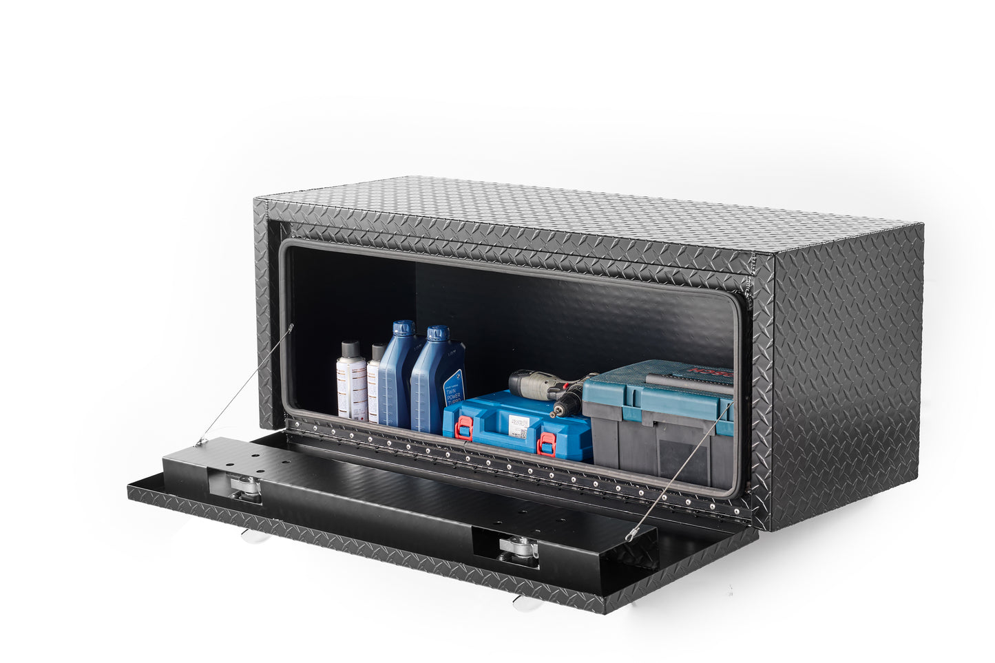 48 Inch Aluminum Underbody Truck Tool Box Heavy Duty Underbed Toolbox Tool Storage Organizer Chest With Lock And Keys, Waterproof Trailer Box, Extra Thick Diamond Thread Plate Matte Black Finish