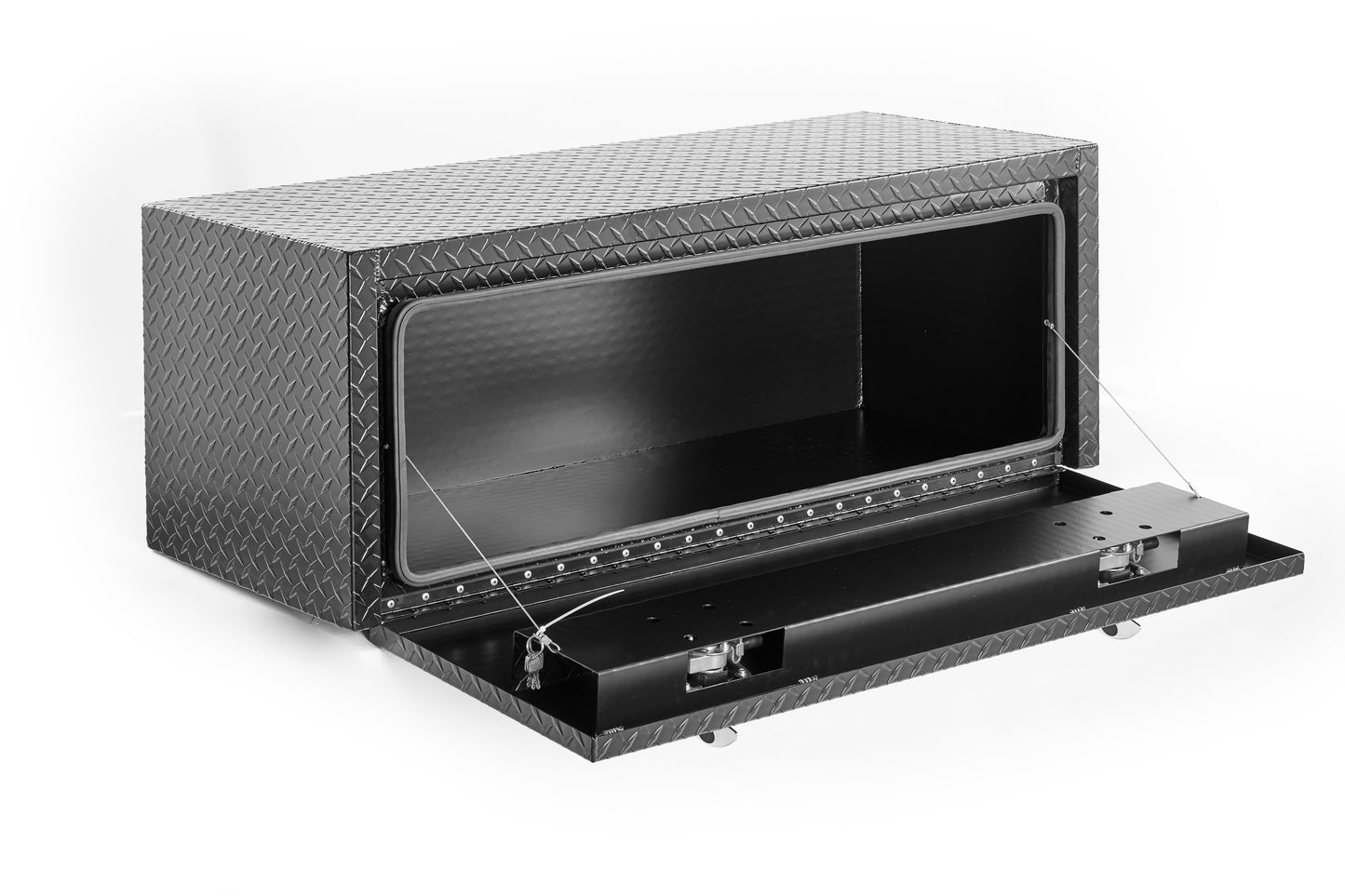 48 Inch Aluminum Underbody Truck Tool Box Heavy Duty Underbed Toolbox Tool Storage Organizer Chest With Lock And Keys, Waterproof Trailer Box, Extra Thick Diamond Thread Plate Matte Black Finish