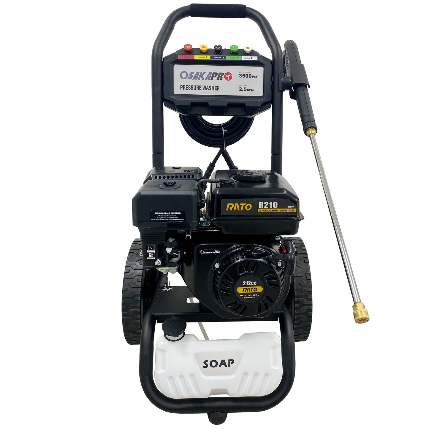US Stock 3500PSI Gas Pressure Washer, 2.5GPM Gas Powered High Pressure Washer with 212CC RATO Engine, 5PCS Adjustable Nozzles, Onboard Soap Tank, Spray Gun and Wand, Multi use. Black Color