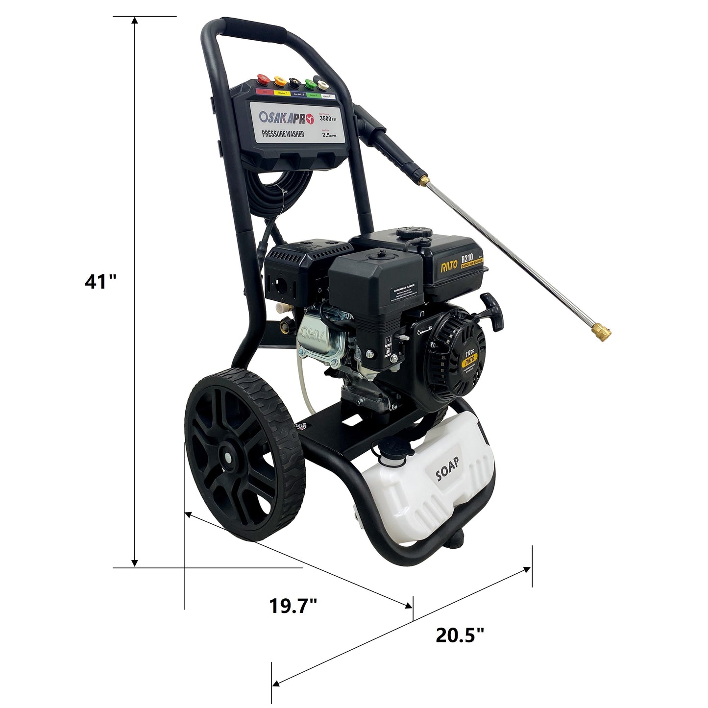 US Stock 3500PSI Gas Pressure Washer, 2.5GPM Gas Powered High Pressure Washer with 212CC RATO Engine, 5PCS Adjustable Nozzles, Onboard Soap Tank, Spray Gun and Wand, Multi use. Black Color