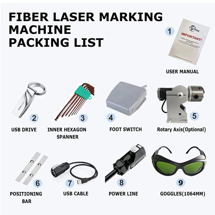 50W JPT LP+ Fiber Lasesr Engraver 175x175mm Marking Area Metal Fiber Laser Marking Machine with D80 Rotary Axis