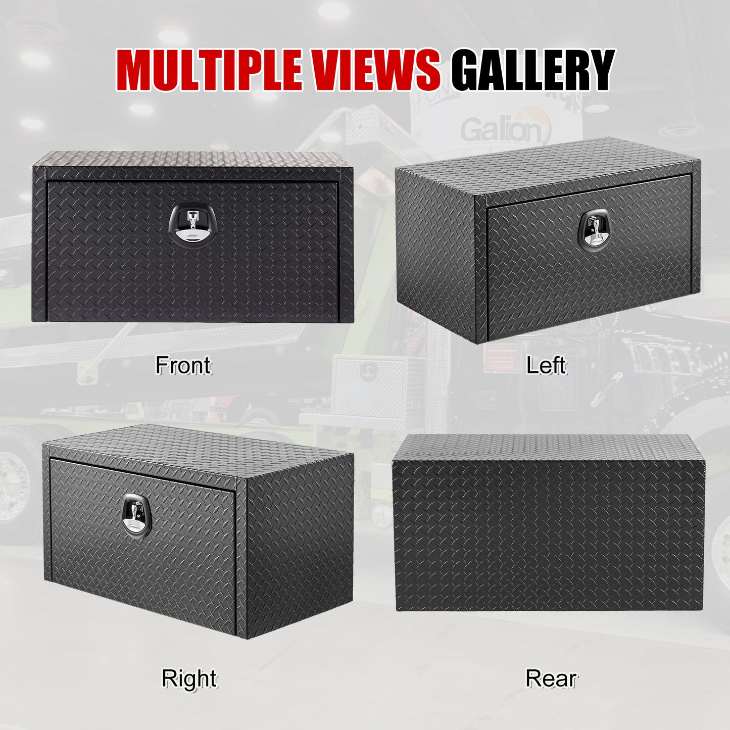 36 Inch Aluminum Underbody Truck Tool Box Heavy Duty Underbed Toolbox Tool Storage Organizer Chest With Lock And Keys, Waterproof Trailer Box, Extra Thick Diamond Thread Plate Matte Black Finish