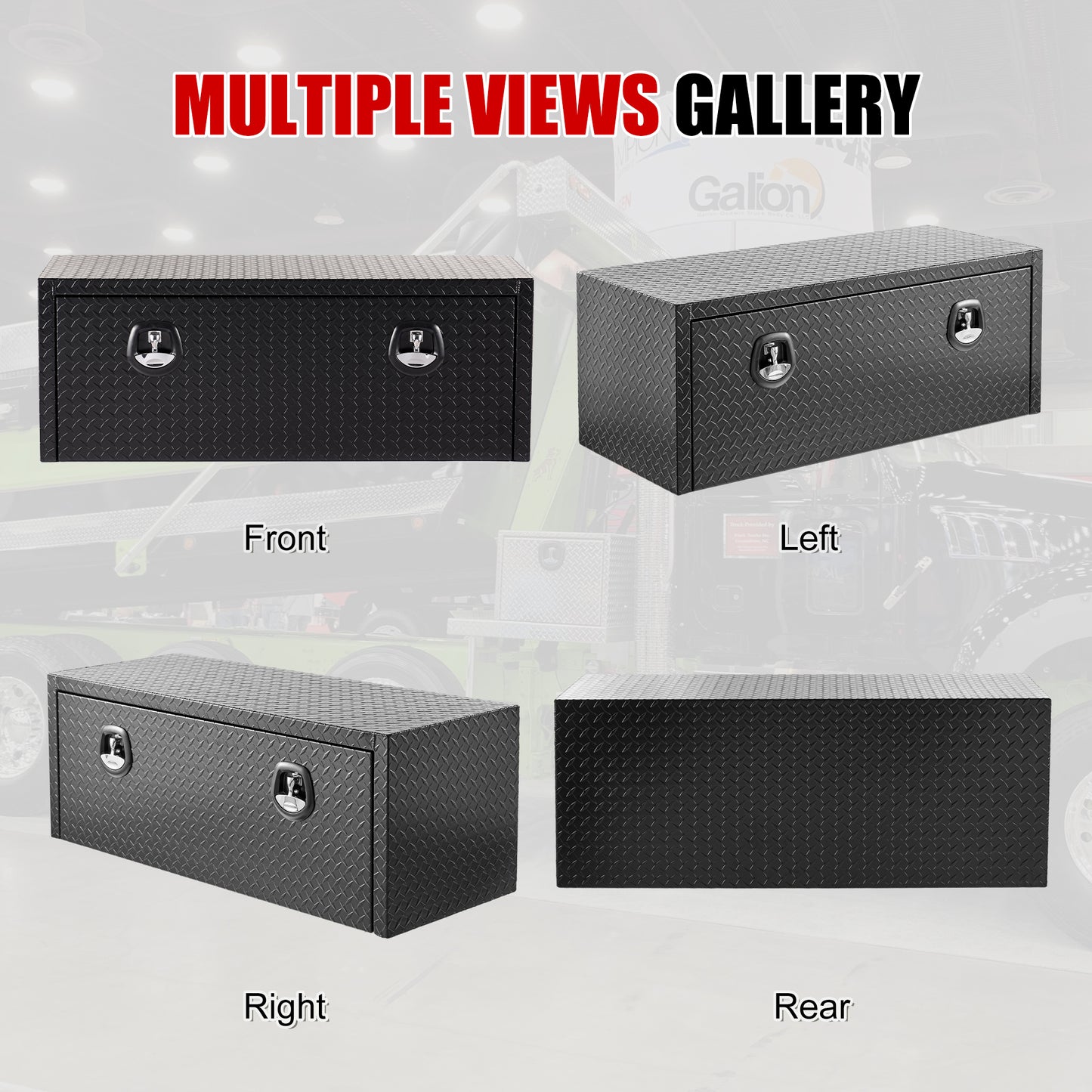 48 Inch Aluminum Underbody Truck Tool Box Heavy Duty Underbed Toolbox Tool Storage Organizer Chest With Lock And Keys, Waterproof Trailer Box, Extra Thick Diamond Thread Plate Matte Black Finish