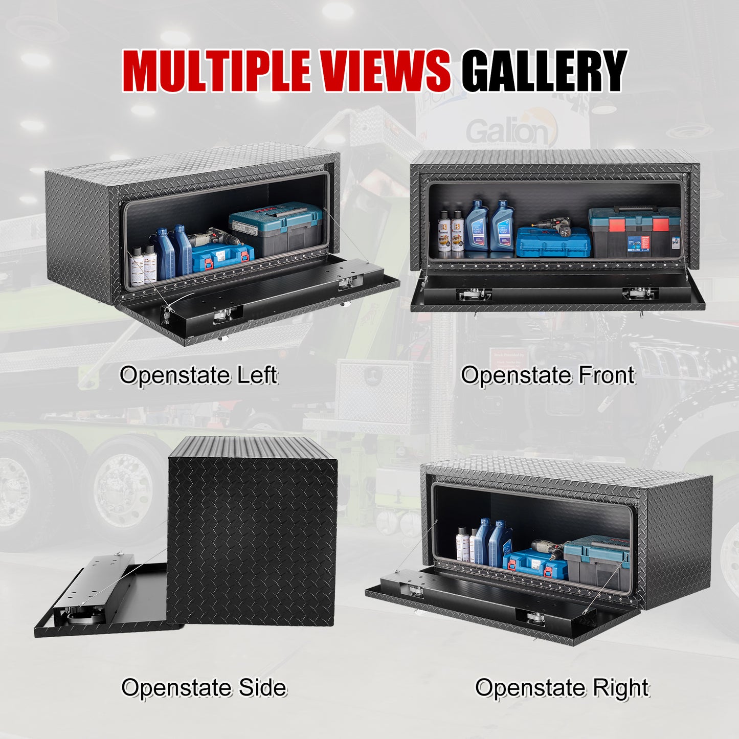 48 Inch Aluminum Underbody Truck Tool Box Heavy Duty Underbed Toolbox Tool Storage Organizer Chest With Lock And Keys, Waterproof Trailer Box, Extra Thick Diamond Thread Plate Matte Black Finish