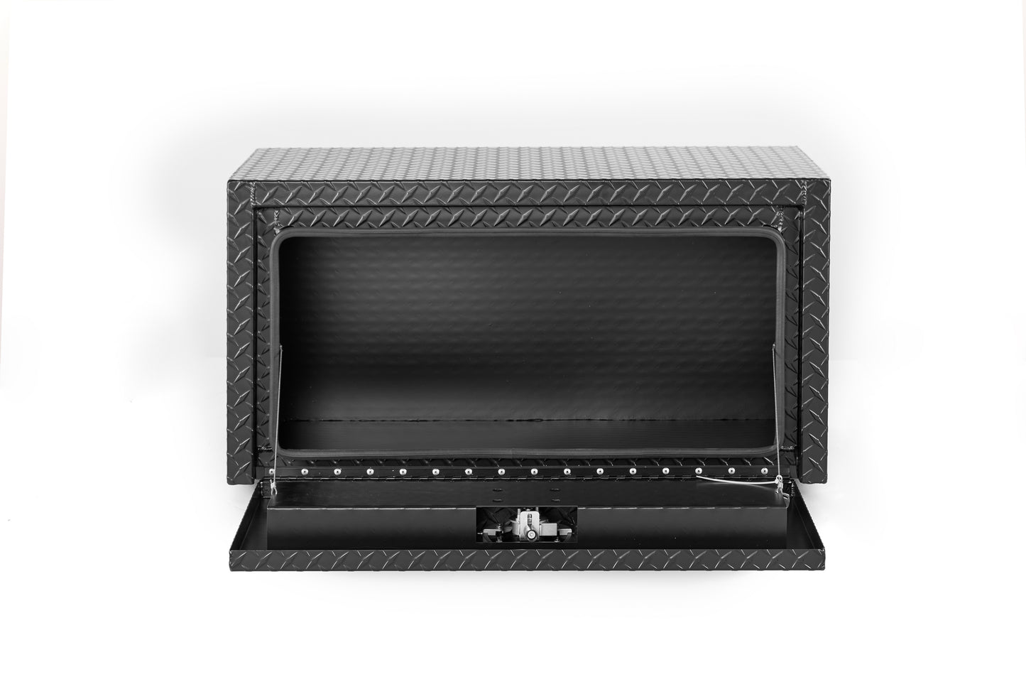 36 Inch Aluminum Underbody Truck Tool Box Heavy Duty Underbed Toolbox Tool Storage Organizer Chest With Lock And Keys, Waterproof Trailer Box, Extra Thick Diamond Thread Plate Matte Black Finish