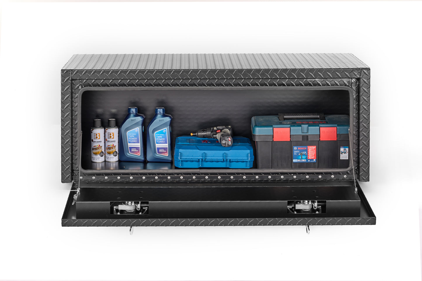 48 Inch Aluminum Underbody Truck Tool Box Heavy Duty Underbed Toolbox Tool Storage Organizer Chest With Lock And Keys, Waterproof Trailer Box, Extra Thick Diamond Thread Plate Matte Black Finish