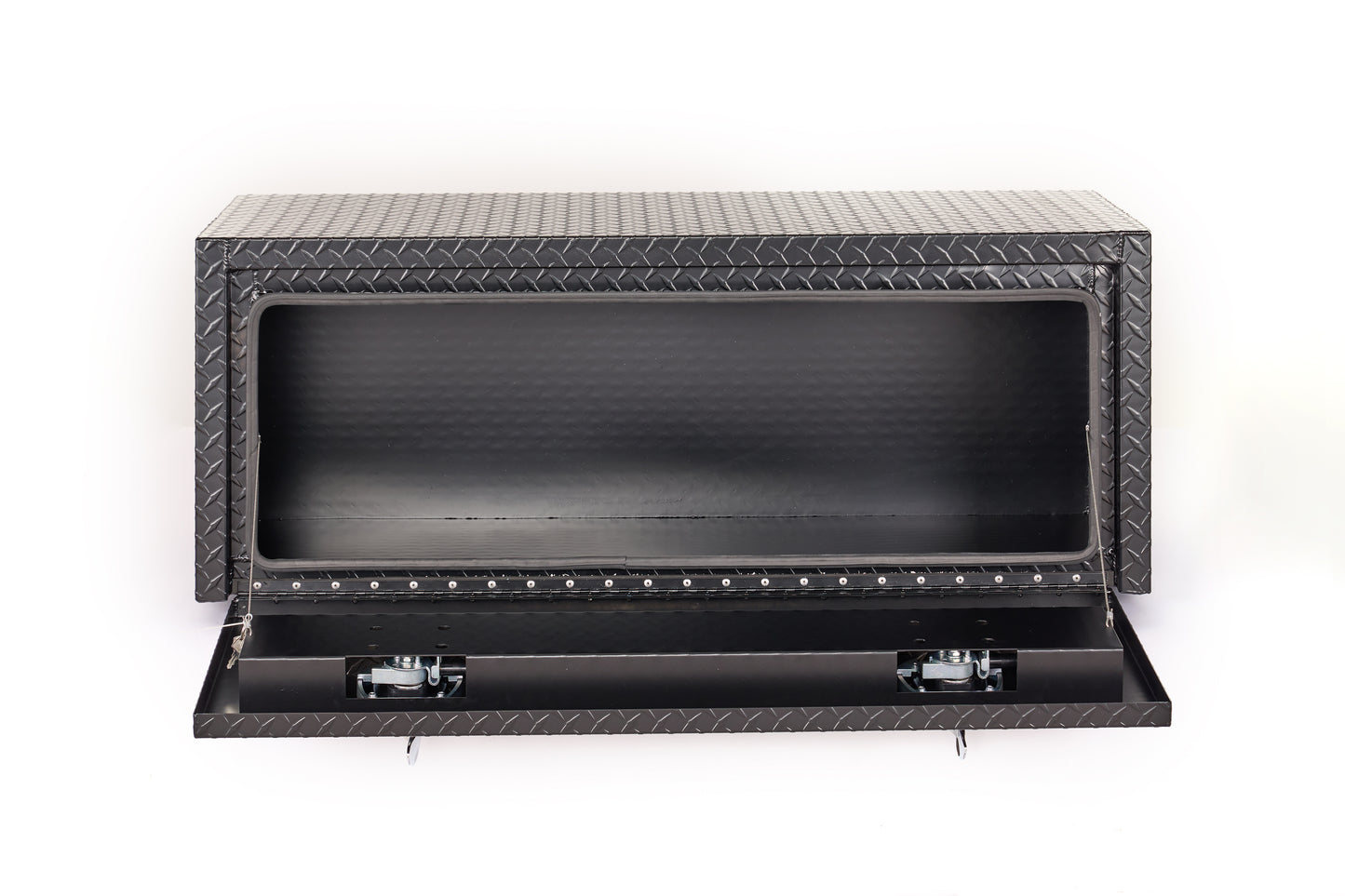 48 Inch Aluminum Underbody Truck Tool Box Heavy Duty Underbed Toolbox Tool Storage Organizer Chest With Lock And Keys, Waterproof Trailer Box, Extra Thick Diamond Thread Plate Matte Black Finish