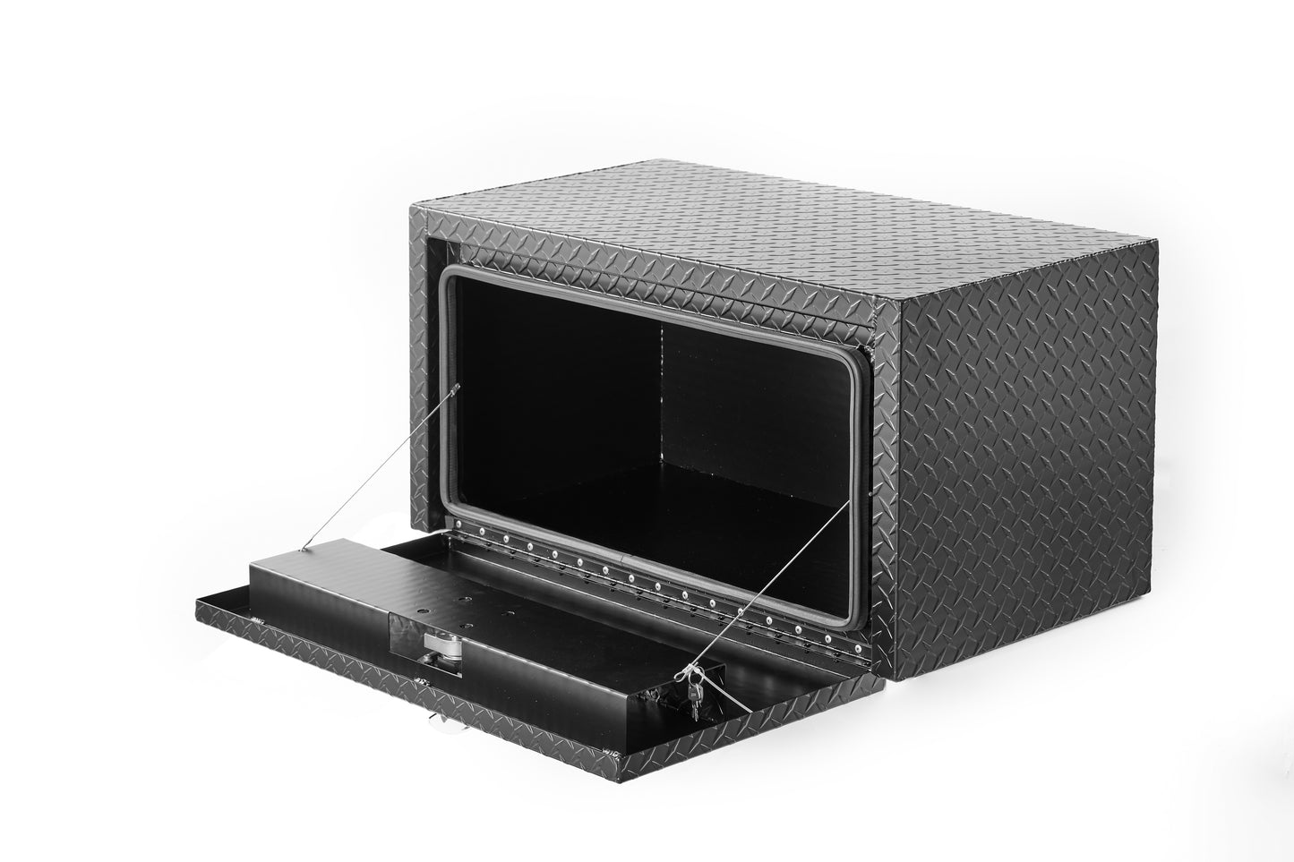 36 Inch Aluminum Underbody Truck Tool Box Heavy Duty Underbed Toolbox Tool Storage Organizer Chest With Lock And Keys, Waterproof Trailer Box, Extra Thick Diamond Thread Plate Matte Black Finish