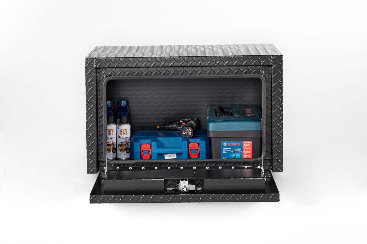 30 Inch Aluminum Underbody Truck Tool Box Heavy Duty Underbed Toolbox Tool Storage Organizer Chest With Lock And Keys, Waterproof Trailer Box, Extra Thick Diamond Thread Plate Matte Black Finish
