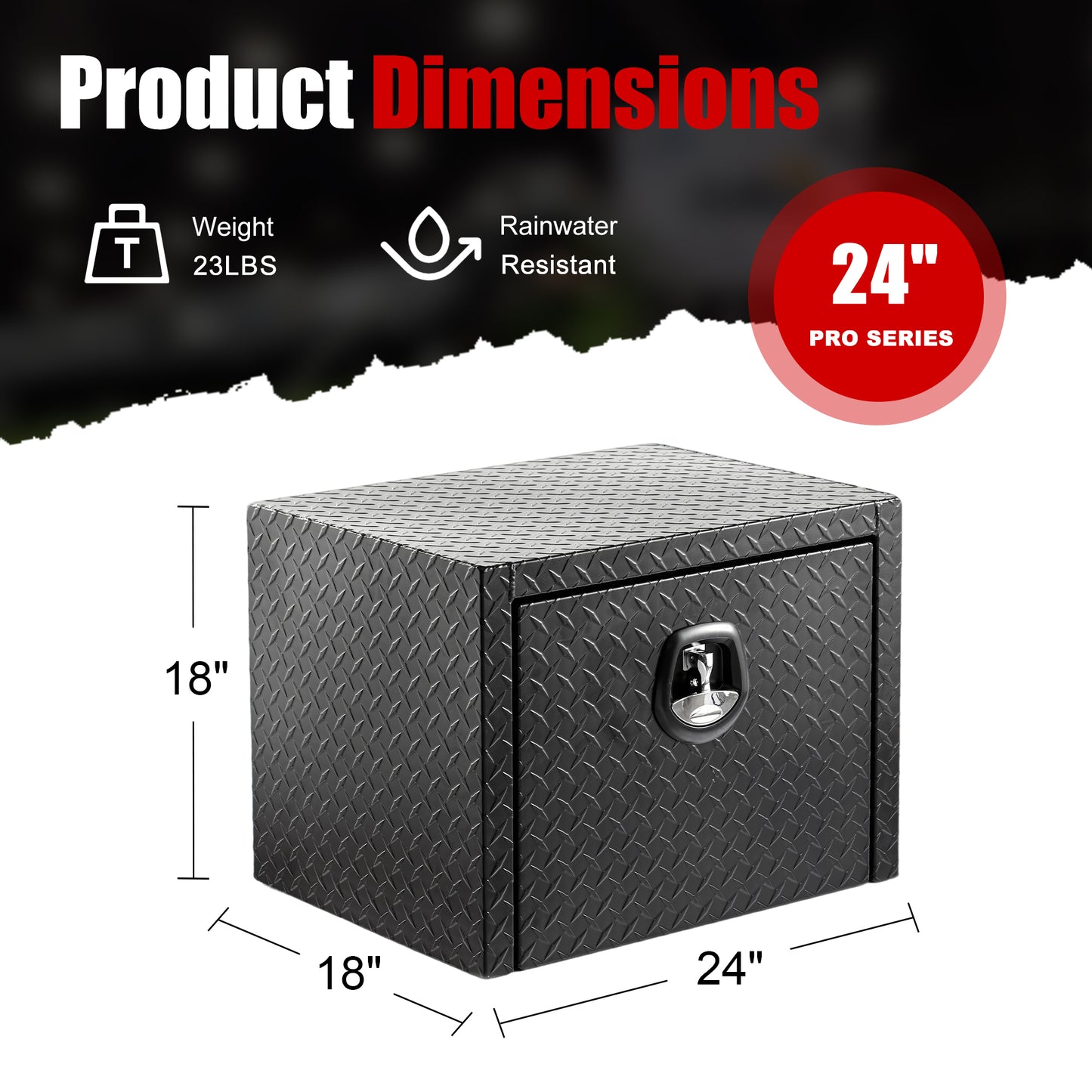 24 Inch Aluminum Underbody Truck Tool Box Heavy Duty Underbed Toolbox Tool Storage Organizer Chest Waterproof Diamond Thread Plate Ideal For Pickup Truck ATV RV Trailer