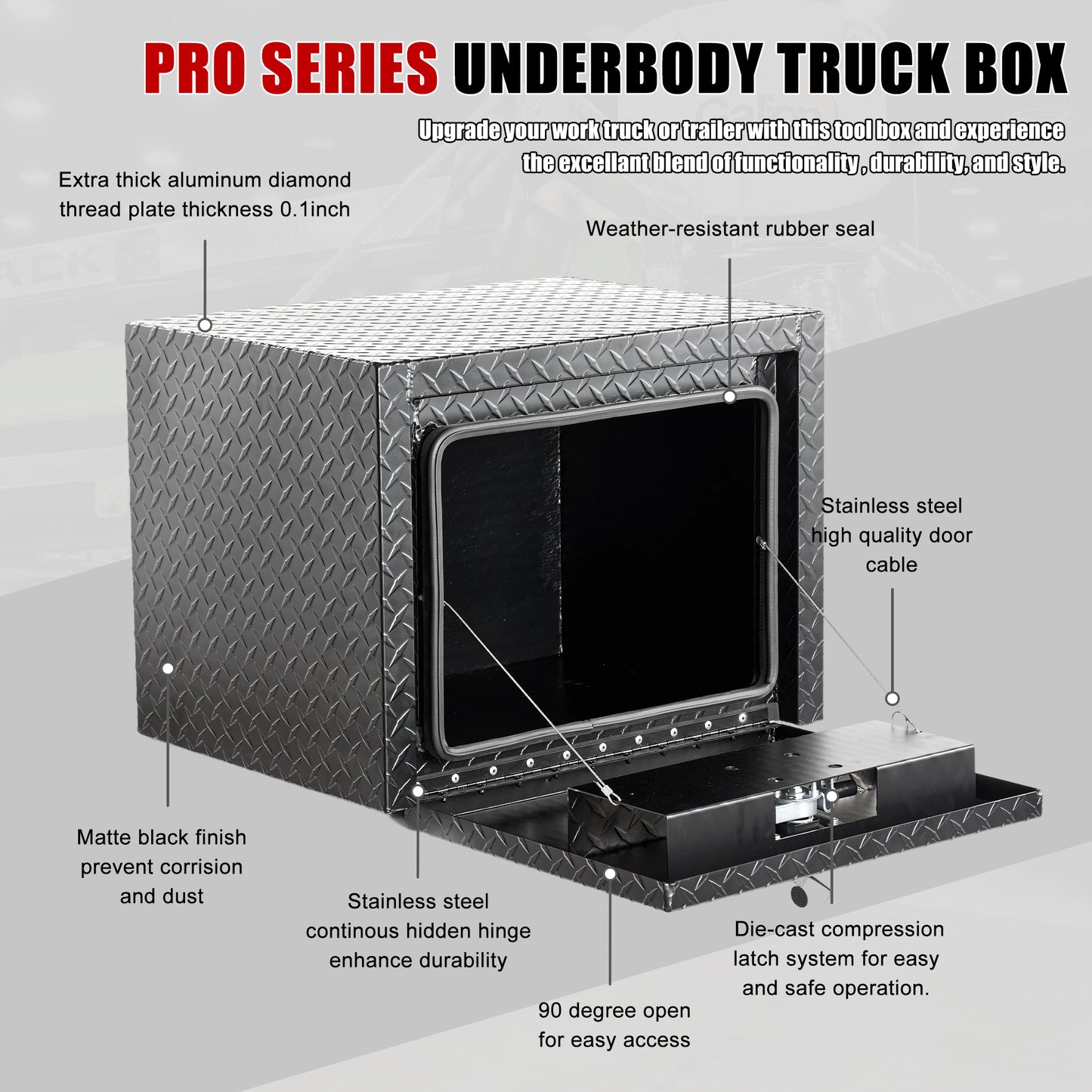 24 Inch Aluminum Underbody Truck Tool Box Heavy Duty Underbed Toolbox Tool Storage Organizer Chest Waterproof Diamond Thread Plate Ideal For Pickup Truck ATV RV Trailer