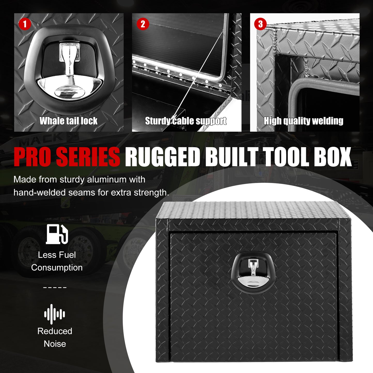 24 Inch Aluminum Underbody Truck Tool Box Heavy Duty Underbed Toolbox Tool Storage Organizer Chest Waterproof Diamond Thread Plate Ideal For Pickup Truck ATV RV Trailer