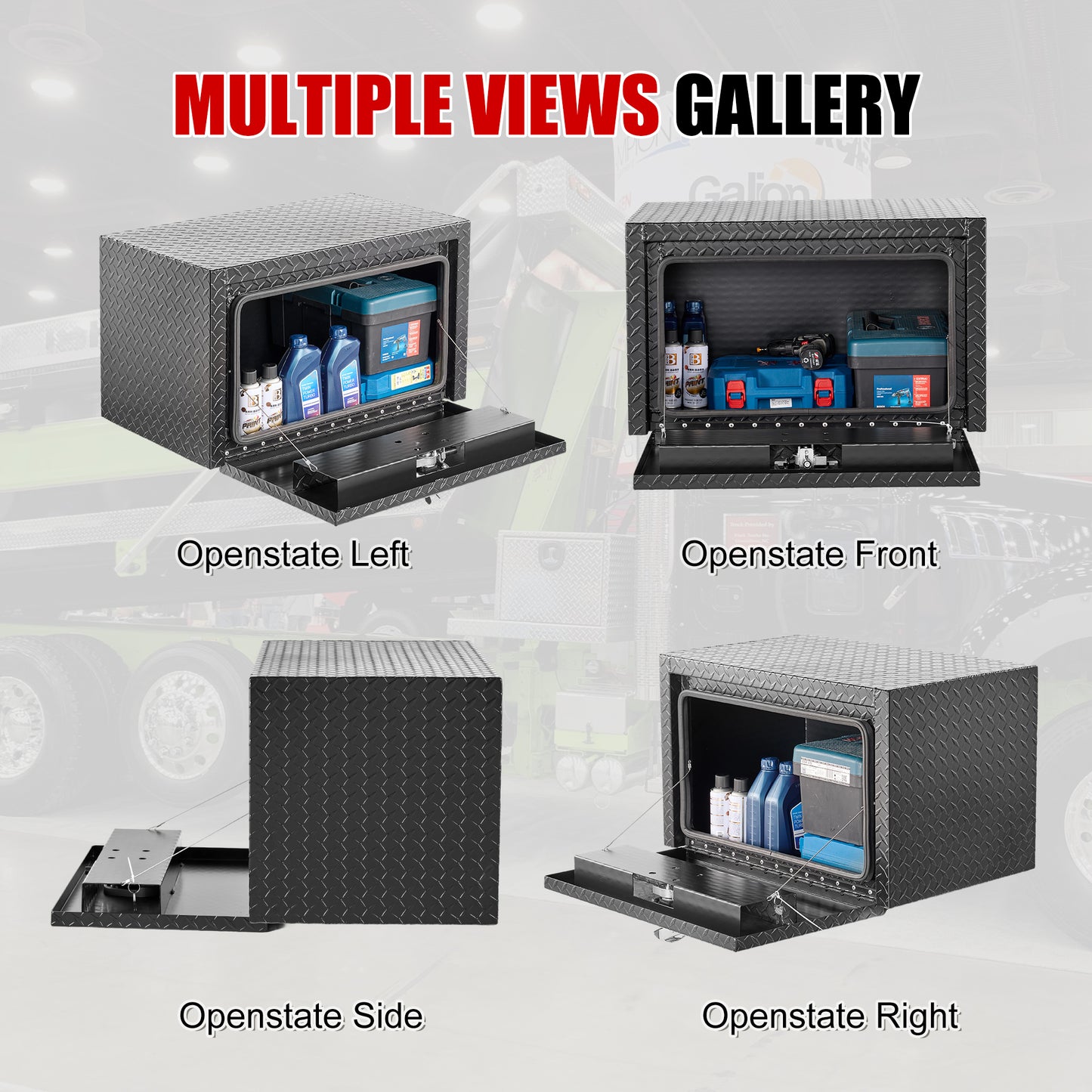 30 Inch Aluminum Underbody Truck Tool Box Heavy Duty Underbed Toolbox Tool Storage Organizer Chest With Lock And Keys, Waterproof Trailer Box, Extra Thick Diamond Thread Plate Matte Black Finish