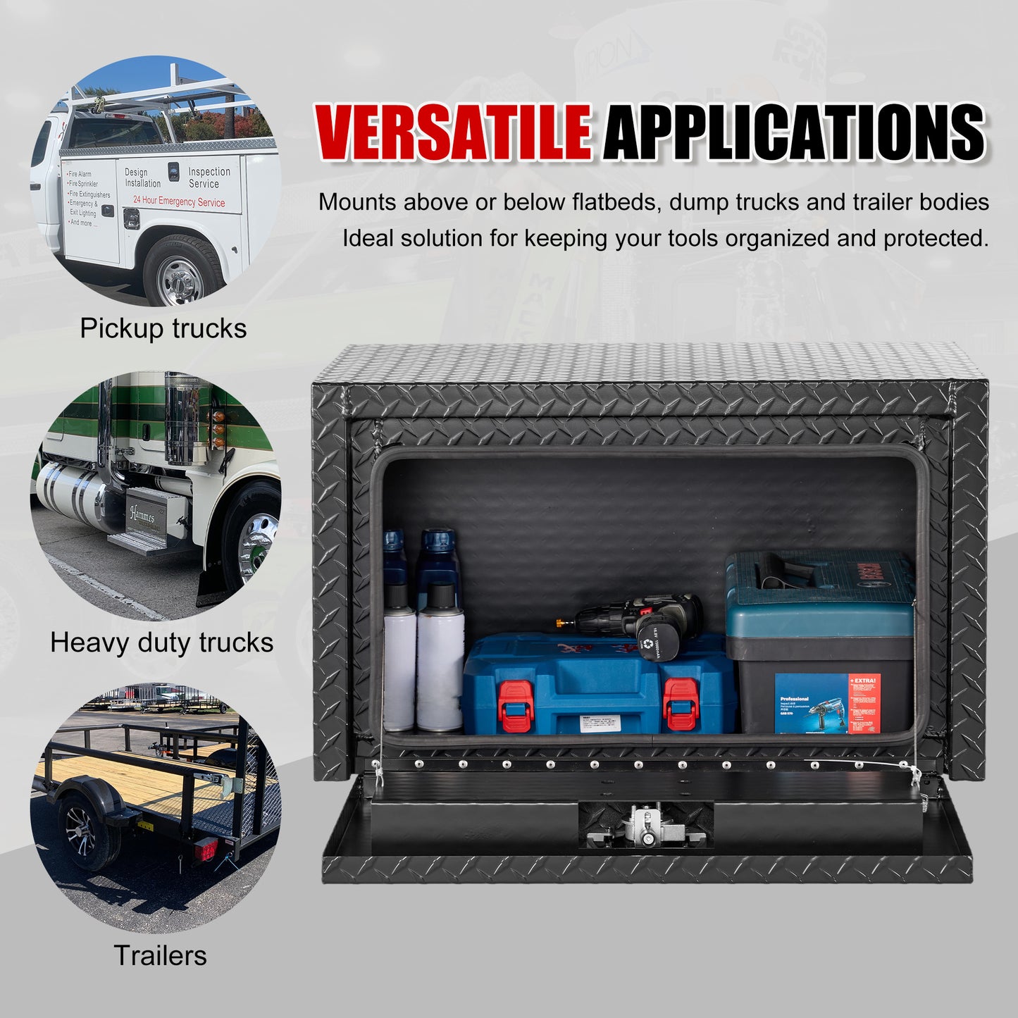 30 Inch Aluminum Underbody Truck Tool Box Heavy Duty Underbed Toolbox Tool Storage Organizer Chest With Lock And Keys, Waterproof Trailer Box, Extra Thick Diamond Thread Plate Matte Black Finish