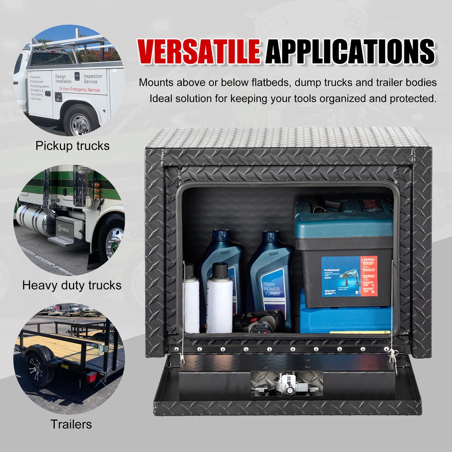 24 Inch Aluminum Underbody Truck Tool Box Heavy Duty Underbed Toolbox Tool Storage Organizer Chest Waterproof Diamond Thread Plate Ideal For Pickup Truck ATV RV Trailer