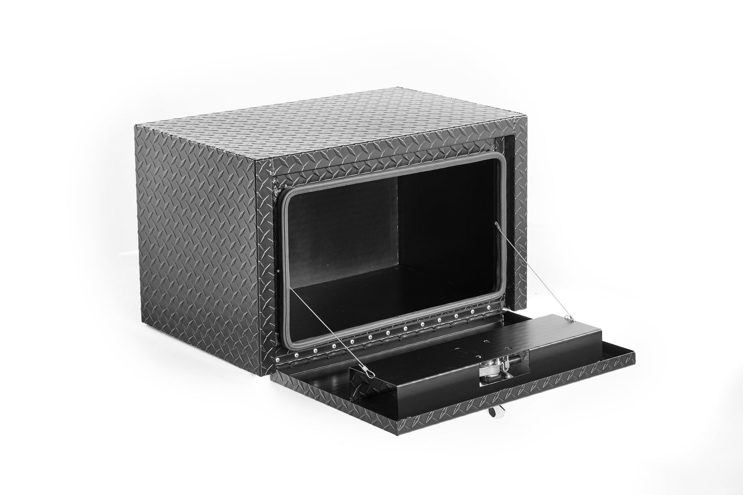 30 Inch Aluminum Underbody Truck Tool Box Heavy Duty Underbed Toolbox Tool Storage Organizer Chest With Lock And Keys, Waterproof Trailer Box, Extra Thick Diamond Thread Plate Matte Black Finish