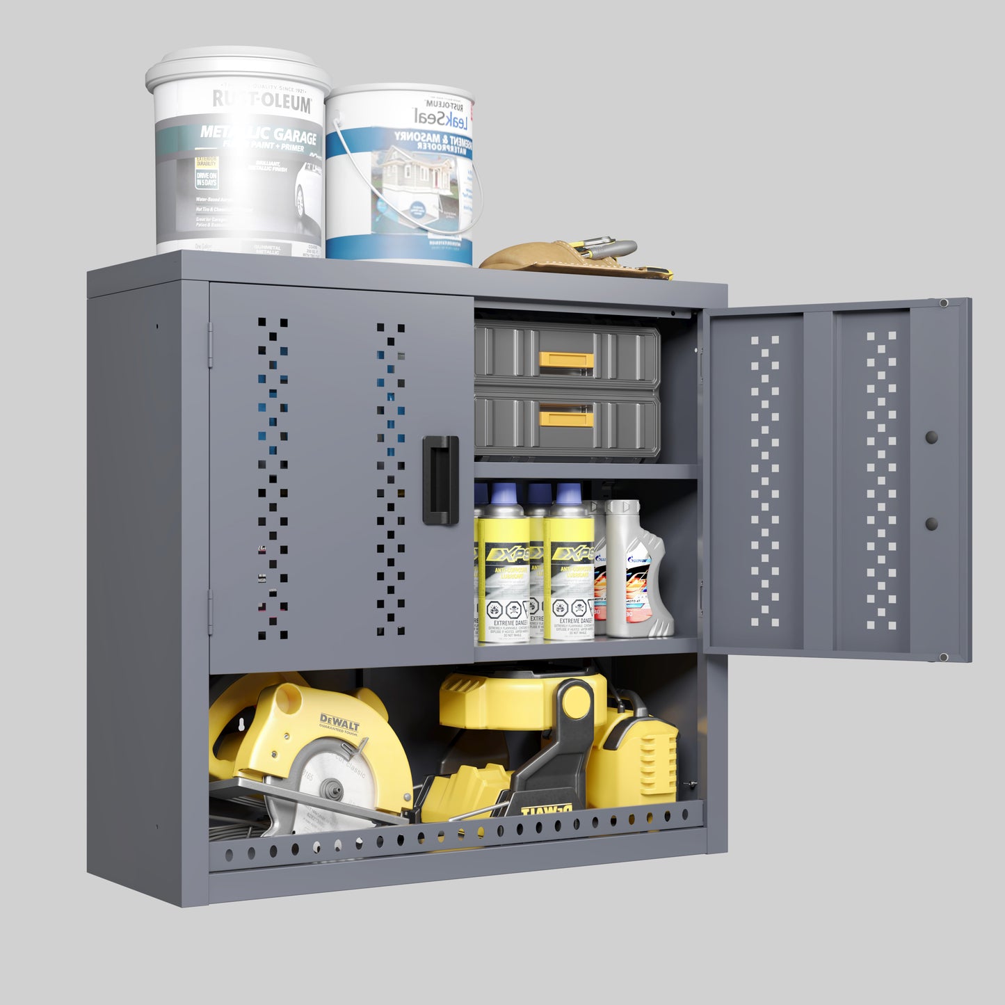 Us Stock 30.31" H Metal Garage Cabinet With Door, Wall-Mounted Storage Cabinet, Floating Tool Cabinet For Basements, Kitchens, And Warehouses (Gray)