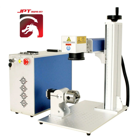 300W JPT MOPA Fiber Laser Engraver Deep Engraving Fiber Laser Marking Machine With 6.9'' x 6.9'' Lens and Rotary Axis Lightburn Compitable