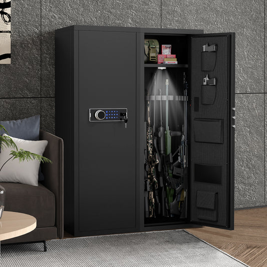 US Stcok Heavey Duty,Large Size 5-8 Gun,Black Gun Cabinet with Electronic Password Keypad Lock,Unassembled Metal Rifle Gun Security Cabinet Safe Locker