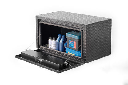 36 Inch Aluminum Underbody Truck Tool Box Heavy Duty Underbed Toolbox Tool Storage Organizer Chest With Lock And Keys, Waterproof Trailer Box, Extra Thick Diamond Thread Plate Matte Black Finish