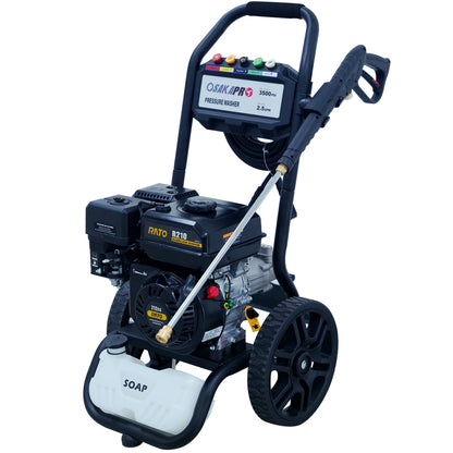 US Stock 3500PSI Gas Pressure Washer, 2.5GPM Gas Powered High Pressure Washer with 212CC RATO Engine, 5PCS Adjustable Nozzles, Onboard Soap Tank, Spray Gun and Wand, Multi use. Black Color