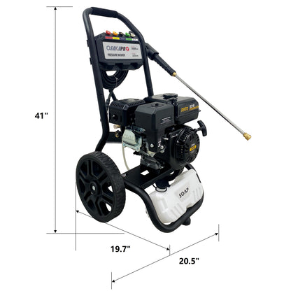 US Stock 3500PSI Gas Pressure Washer, 2.5GPM Gas Powered High Pressure Washer with 212CC RATO Engine, 5PCS Adjustable Nozzles, Onboard Soap Tank, Spray Gun and Wand, Multi use. Black Color