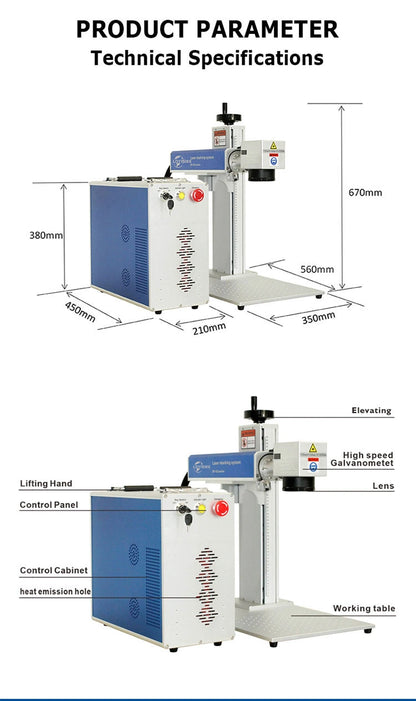 30W JPT LP+ Fiber Lasesr Engraver 175x175mm Marking Area Fiber Laser Marking Machine for Metal & Jewelry with D80 Rotary Axis