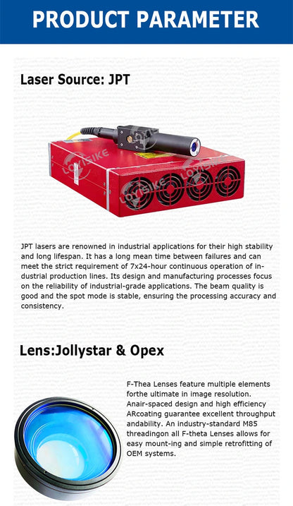 30W JPT LP+ Fiber Lasesr Engraver 175x175mm Marking Area Fiber Laser Marking Machine for Metal & Jewelry with D80 Rotary Axis