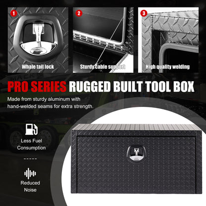 36 Inch Aluminum Underbody Truck Tool Box Heavy Duty Underbed Toolbox Tool Storage Organizer Chest With Lock And Keys, Waterproof Trailer Box, Extra Thick Diamond Thread Plate Matte Black Finish