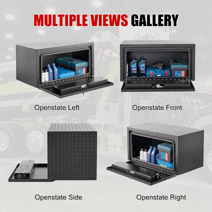 36 Inch Aluminum Underbody Truck Tool Box Heavy Duty Underbed Toolbox Tool Storage Organizer Chest With Lock And Keys, Waterproof Trailer Box, Extra Thick Diamond Thread Plate Matte Black Finish