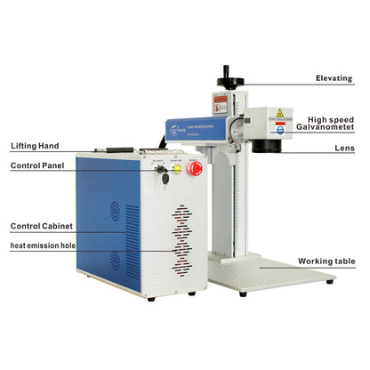 30W JPT LP+ Fiber Lasesr Engraver 175x175mm Marking Area Fiber Laser Marking Machine for Metal & Jewelry with D80 Rotary Axis