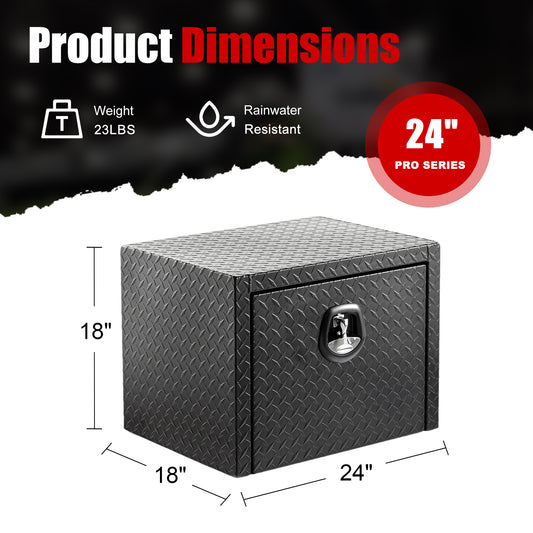 24 Inch Aluminum Underbody Truck Tool Box Heavy Duty Underbed Toolbox Tool Storage Organizer Chest Waterproof Diamond Thread Plate Ideal For Pickup Truck ATV RV Trailer