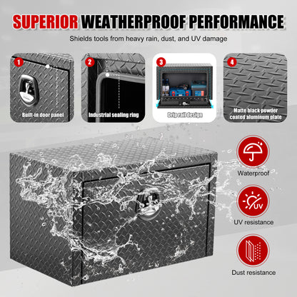 30 Inch Aluminum Underbody Truck Tool Box Heavy Duty Underbed Toolbox Tool Storage Organizer Chest With Lock And Keys, Waterproof Trailer Box, Extra Thick Diamond Thread Plate Matte Black Finish