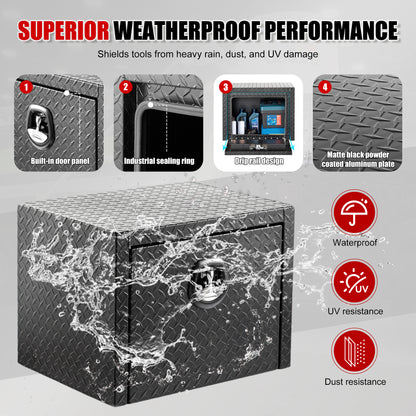 24 Inch Aluminum Underbody Truck Tool Box Heavy Duty Underbed Toolbox Tool Storage Organizer Chest Waterproof Diamond Thread Plate Ideal For Pickup Truck ATV RV Trailer