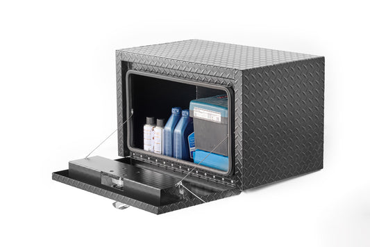 30 Inch Aluminum Underbody Truck Tool Box Heavy Duty Underbed Toolbox Tool Storage Organizer Chest With Lock And Keys, Waterproof Trailer Box, Extra Thick Diamond Thread Plate Matte Black Finish
