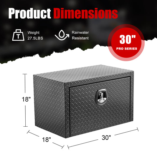 30 Inch Aluminum Underbody Truck Tool Box Heavy Duty Underbed Toolbox Tool Storage Organizer Chest With Lock And Keys, Waterproof Trailer Box, Extra Thick Diamond Thread Plate Matte Black Finish