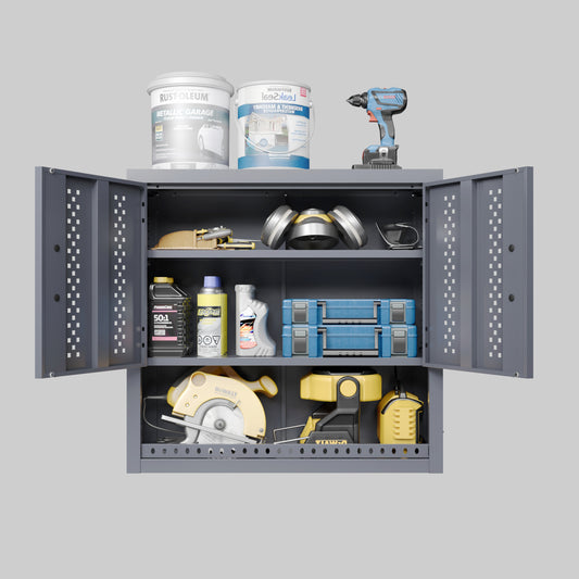 Us Stock 30.31" H Metal Garage Cabinet With Door, Wall-Mounted Storage Cabinet, Floating Tool Cabinet For Basements, Kitchens, And Warehouses (Gray)
