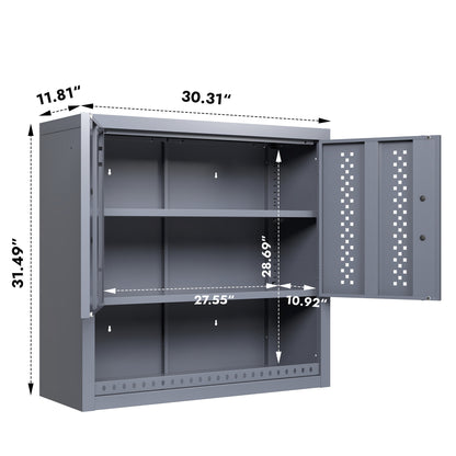 Us Stock 30.31" H Metal Garage Cabinet With Door, Wall-Mounted Storage Cabinet, Floating Tool Cabinet For Basements, Kitchens, And Warehouses (Gray)