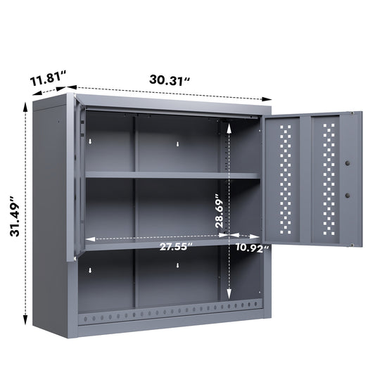 Us Stock 30.31" H Metal Garage Cabinet With Door, Wall-Mounted Storage Cabinet, Floating Tool Cabinet For Basements, Kitchens, And Warehouses (Gray)