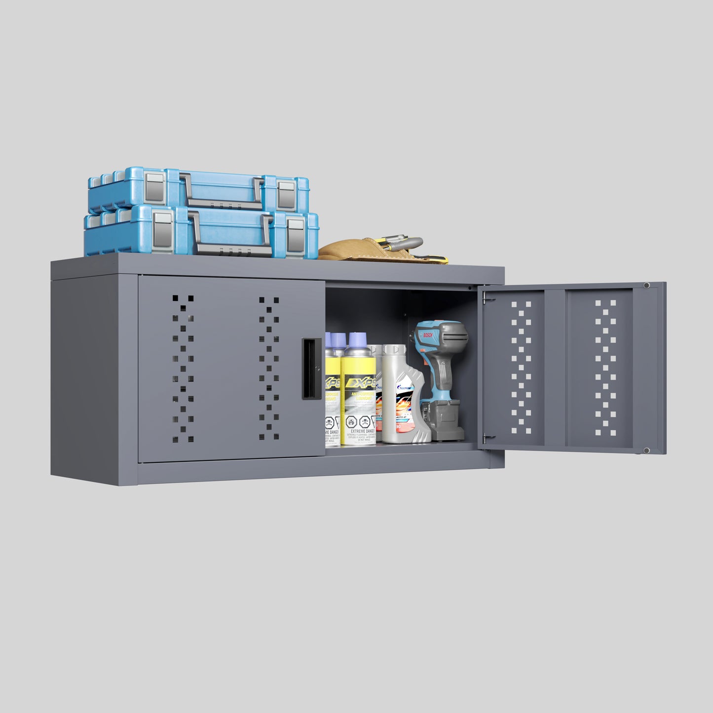 US Stock 11.81" H Metal Garage Cabinet With Door, Wall-Mounted Storage Cabinet, Floating Tool Cabinet For Basements, Kitchens, And Warehouses (Gray)