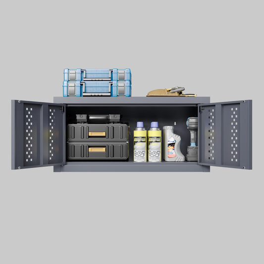 US Stock 11.81" H Metal Garage Cabinet With Door, Wall-Mounted Storage Cabinet, Floating Tool Cabinet For Basements, Kitchens, And Warehouses (Gray)