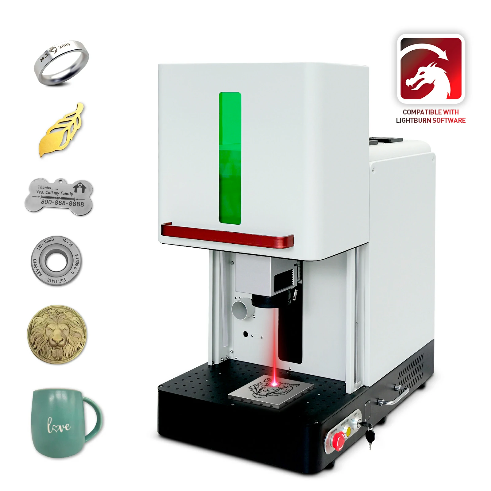 Fully Enclosed 20W/30W/50W JPT LP+ Fiber Lasesr Engraver 150x150mm Marking Area Fiber Laser Marking Machine for Metal & Jewelry Compatible with Lightburn