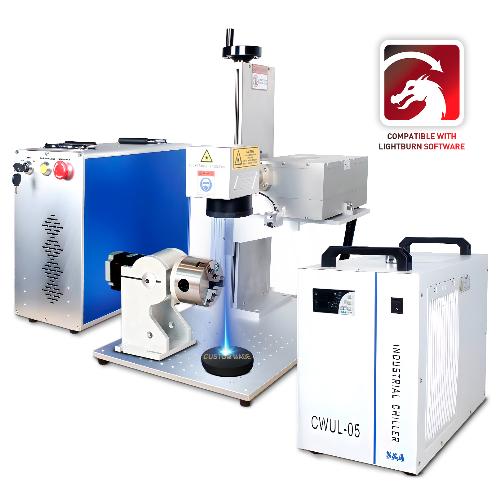 15W JPT UV Laser Engraving Machine 175x175mm Lens Water Cooling UV Laser Marking Machine For Glass, Metal, Plastic, Wood, Jewelry DIY Crafts with D80 Rotary Axis