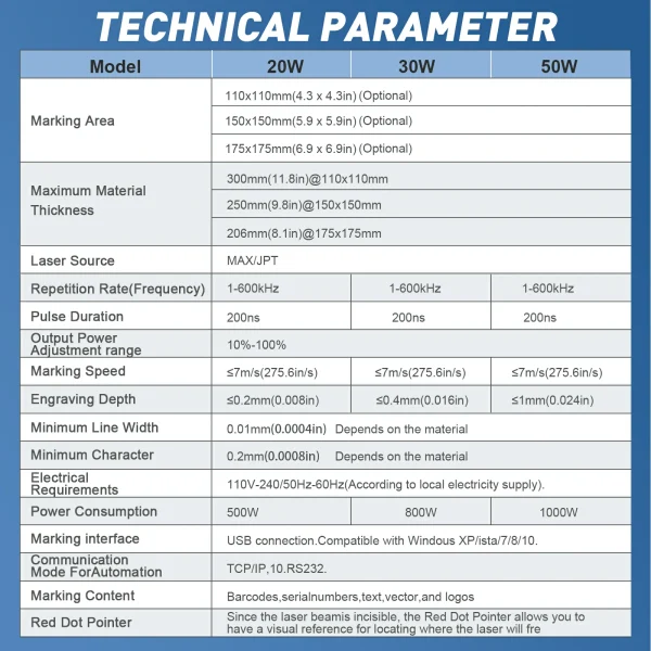 Desktop 20W/30W/50W MAX Fiber Laser Engraver 110x110mm Marking Area Fiber Laser Marking Machine Compatible with Lightburn