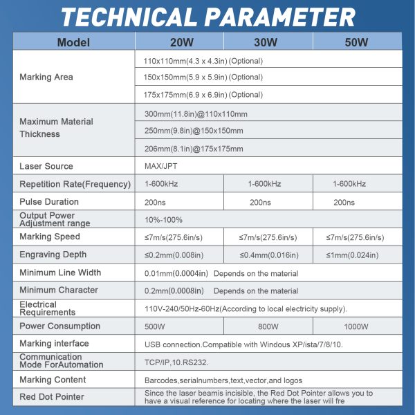 Desktop 20W/30W/50W Fiber Laser Laser Engraver Laser Marking Machine Lightburn Compatible